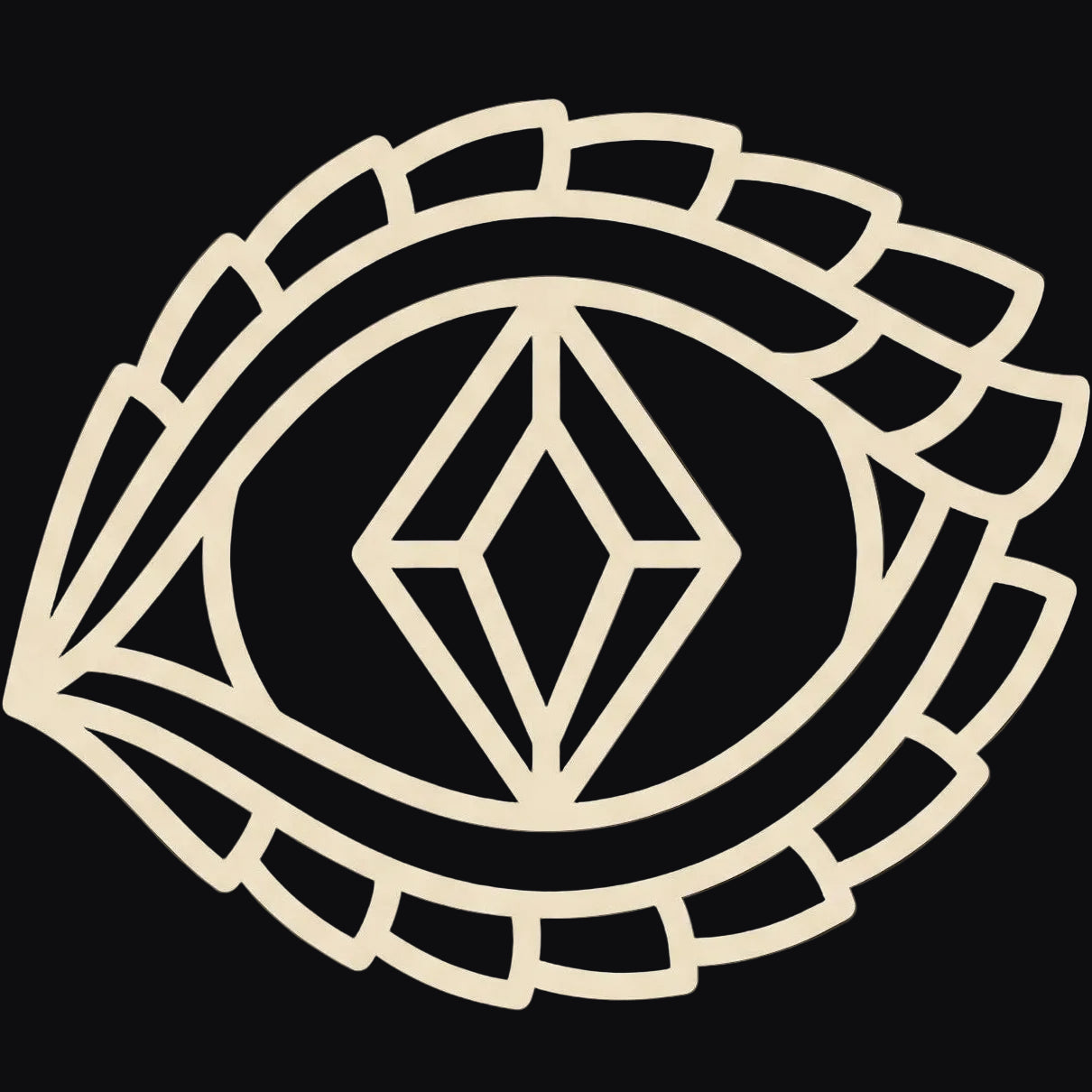 Decorative emblem with a diamond in the center on a black background